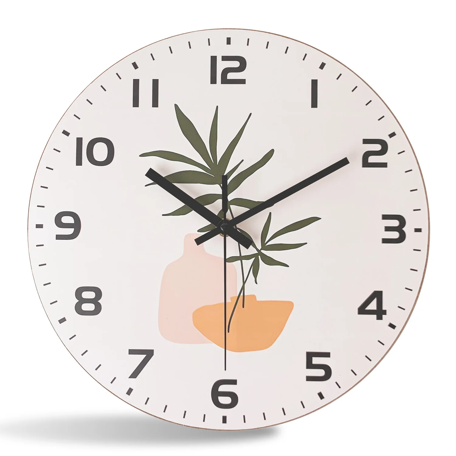 Casual Small Flower Pattern Wooden Wall Clock Living Room Bedroom Kitchen Home Decoration Wall Clock Silent Quartz Clock Holiday Gift 11.2inch