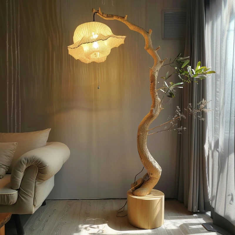 

Log dry branches retro floor bedside lamp country wabi wind light ball B & B decoration natural home atmosphere light