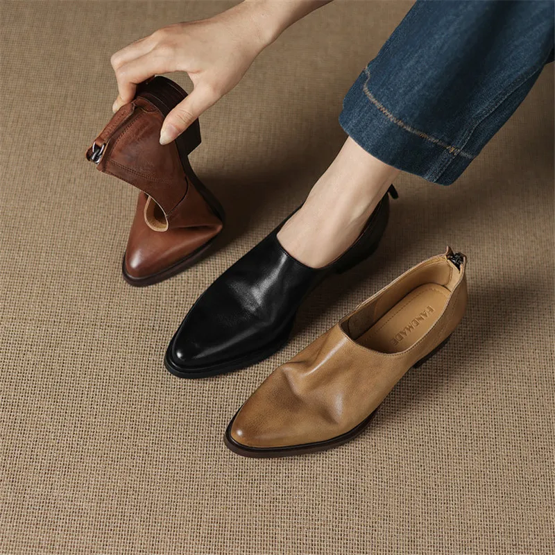 New Spring/Autumn Genuine Leather Women Shoes Fashion Pointed Toe Shoes for Women Low Heels Women Pumps Handmade Leisure Loafers