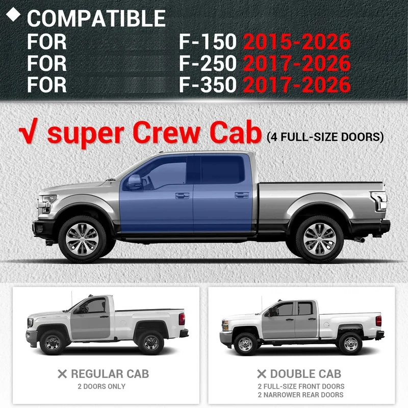 

Brand NewRunning Boards with Heavy- Steel 2015-2026 F150 & 2017-2026 F250 F350 Super Duty Crew Cab
