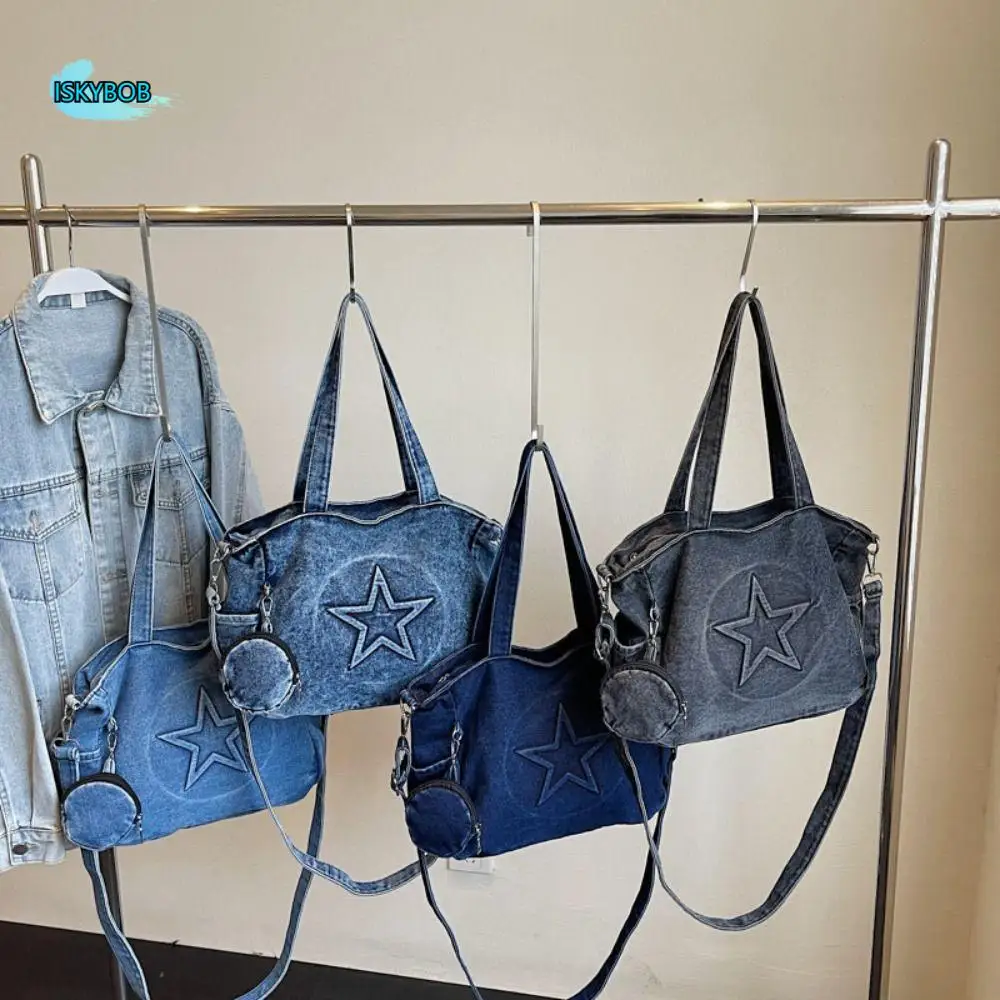 

Повседневные винтажные женские сумки-тоут, джинсовые сумки-мессенджеры Y2k со звездами, большая вместительная готическая сумка для женщин/девочек