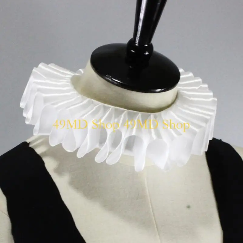49MD Women Ribbon Ruffled Fake Collar Victorian Neck Ruff Satin Choker