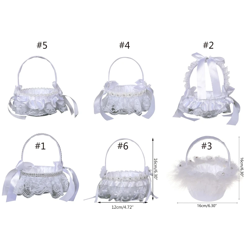 Flower Girl Basket for Wedding Small White Wrapped Lace Assorted Styles