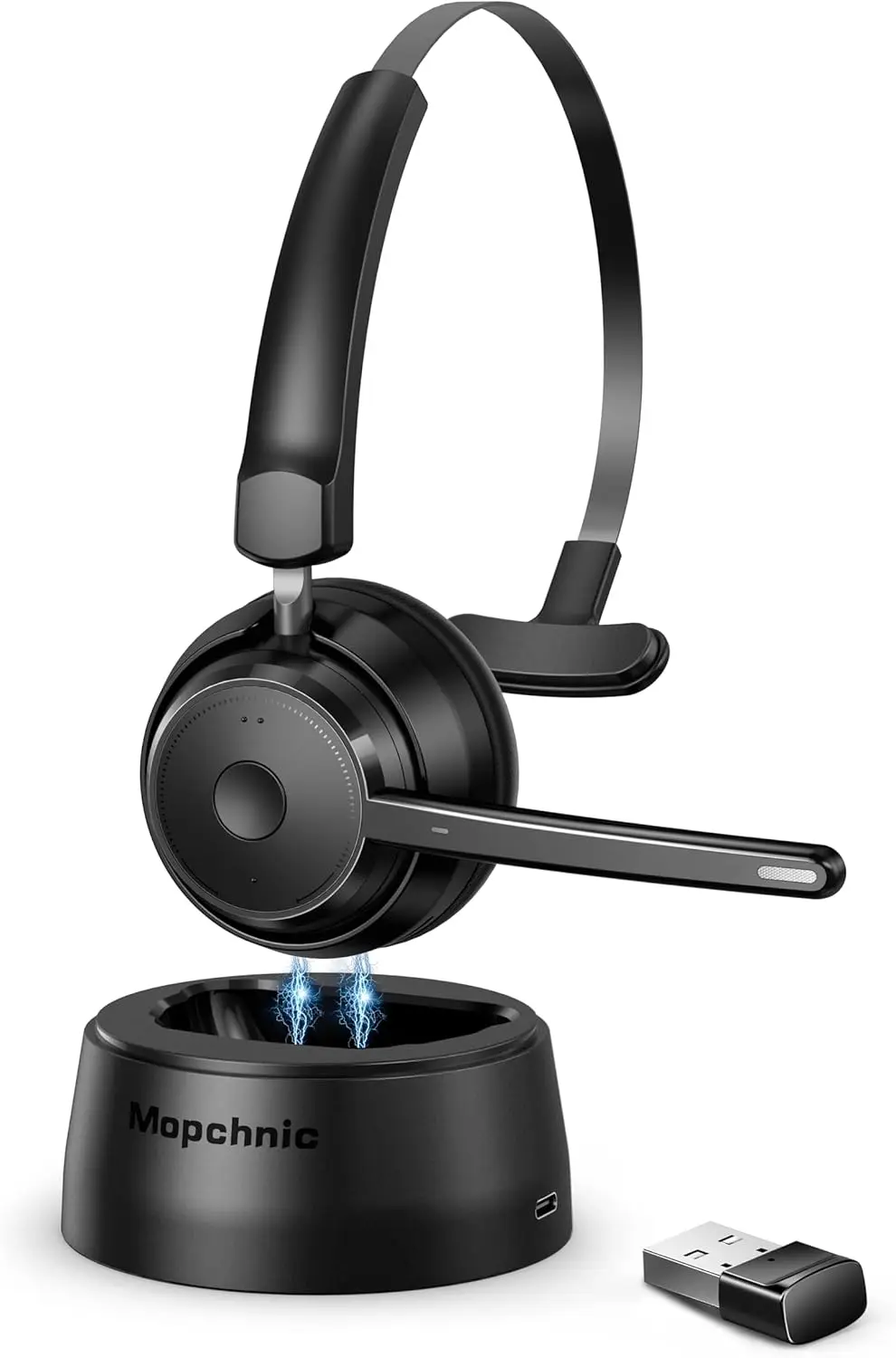 Wireless Bluetooth Headset with AI Noise-Canceling Microphone & USB Dongle for Home Office