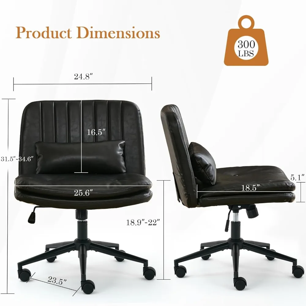 كرسي متقاطع مع عجلات، وسادة سميكة مريحة بدون ذراع، مقعد عريض، كرسي مكتب بأرجل متقاطعة مع وسادة، دوارة قابلة للتعديل #2