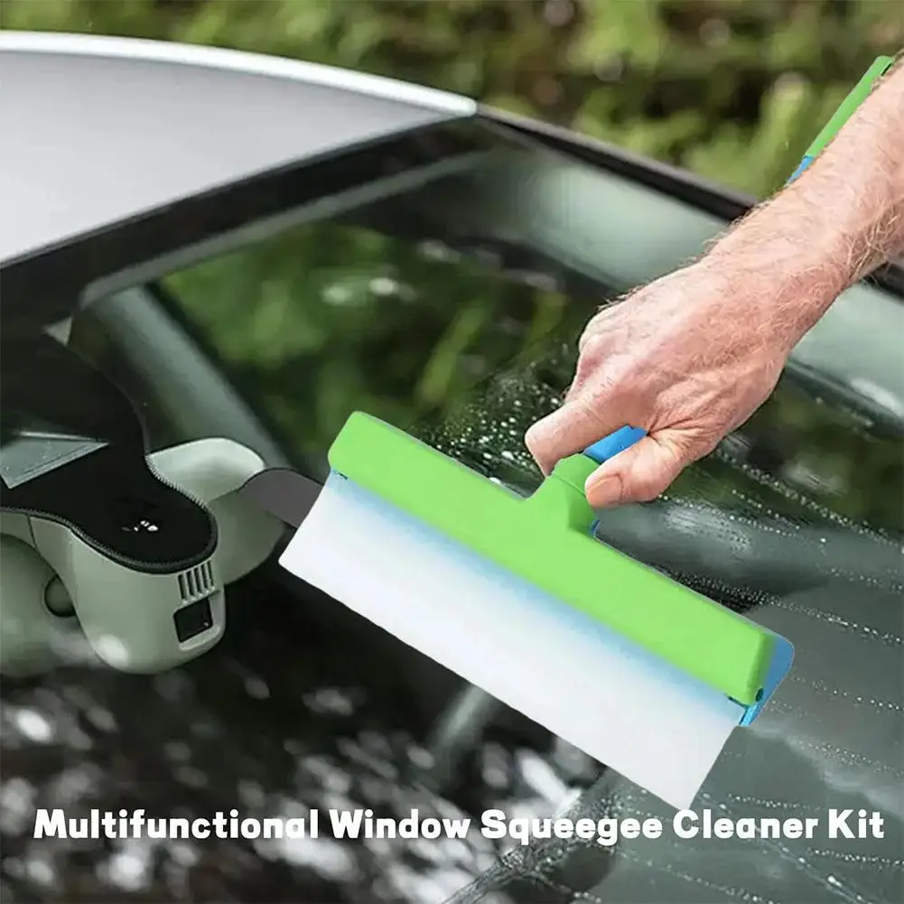 12-Inch Recyclable Silicone Window Squeegee Kit Single Ultrafine Fiber Cloth Cover Car Cleaning Tool Glass Cleaning Gadget