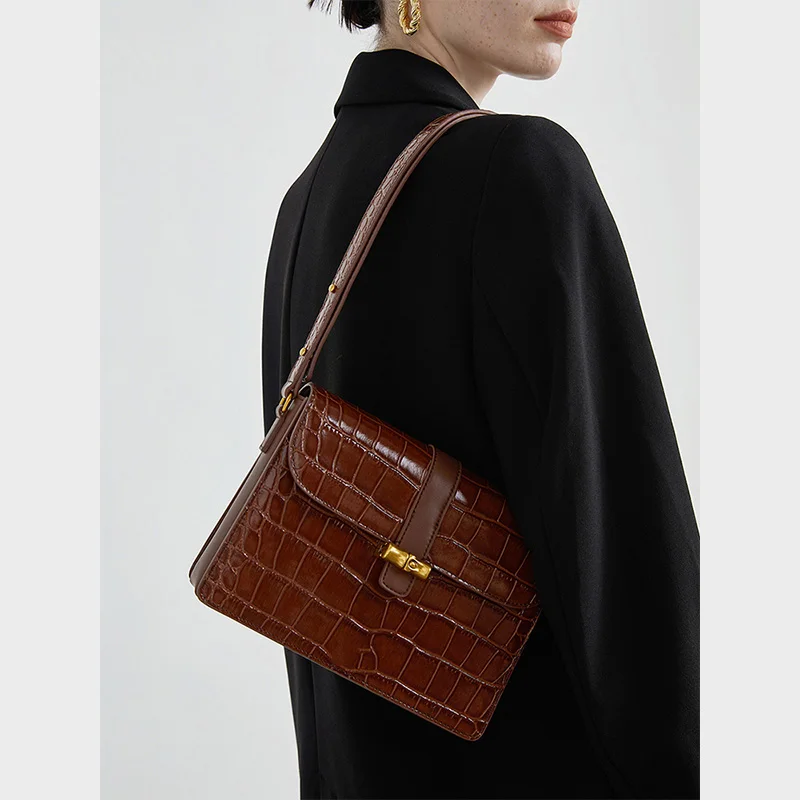 Stone Pattern Shoulder Bags Women PU Leather Versatile Small Square Bag Commuter Armpit Bag 7360