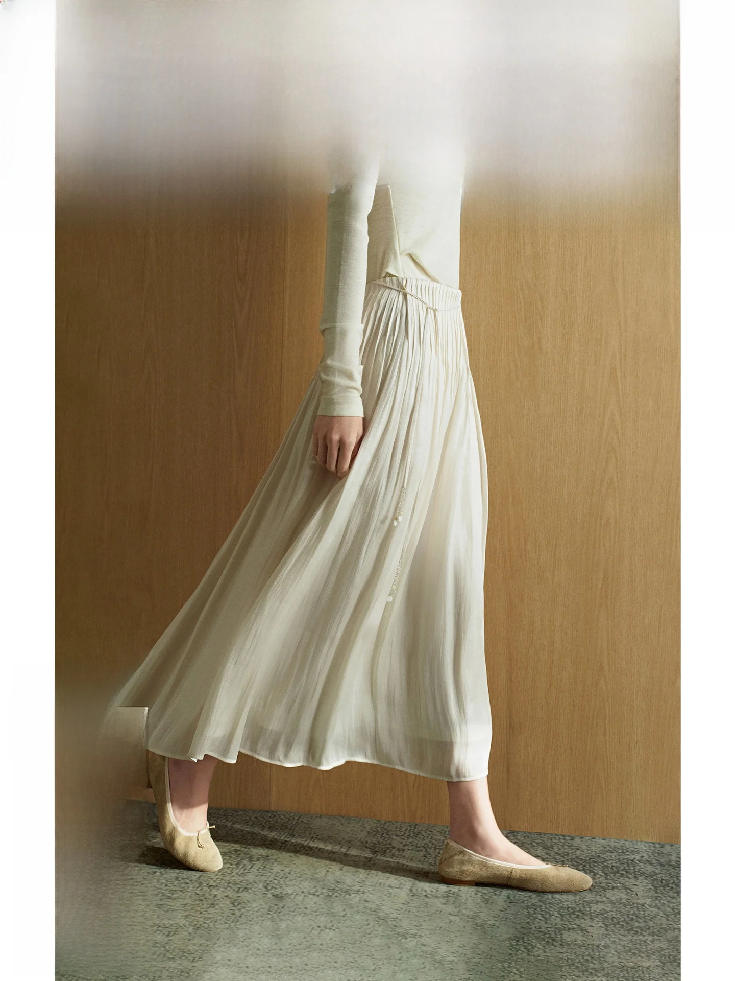 

Romantic Glossy High Waist A-Line Skirt Elegant Polyester Fiber Belt Decorated Women's Skirt for Party Travel Casual Date