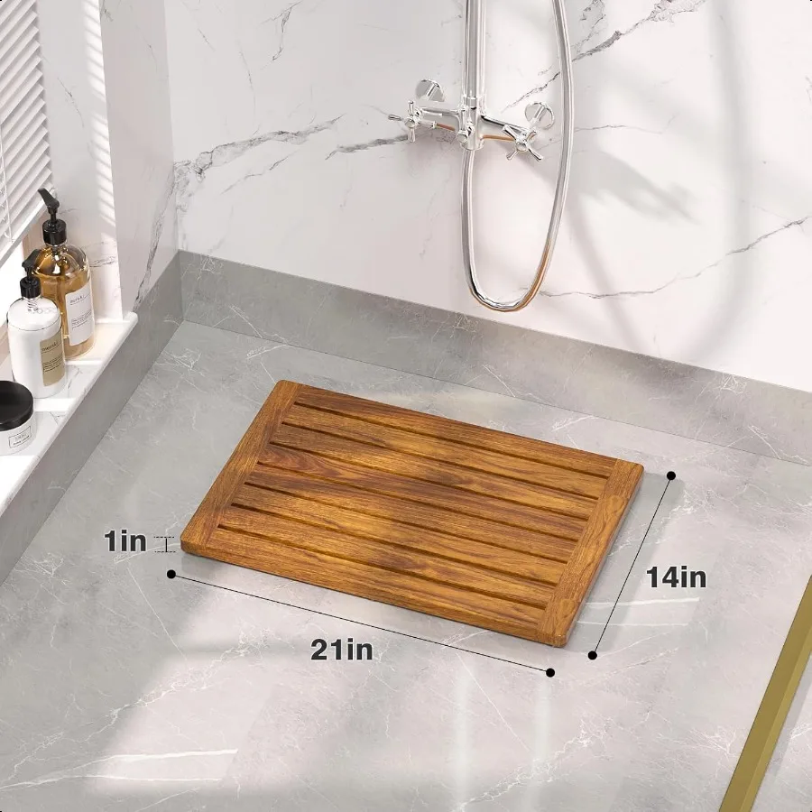 Teak Shower Mat 21"x14" Wood Bath Mat NonSlip Bathroom Mat Teak Bath Mats for Bathroom Wooden Floor Mat Bathroom Mat for Inside