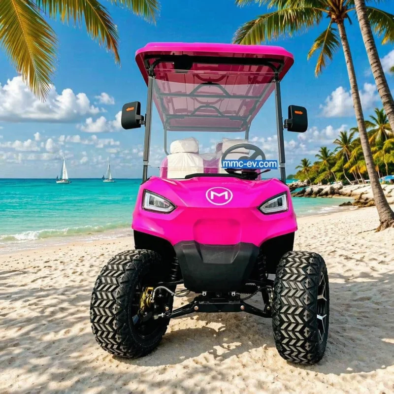 MMC Pink 6 Seater Electric Golf Cart Off Road LSV with LED Headlights All Terrain Tires for Beach Resort Hotel
