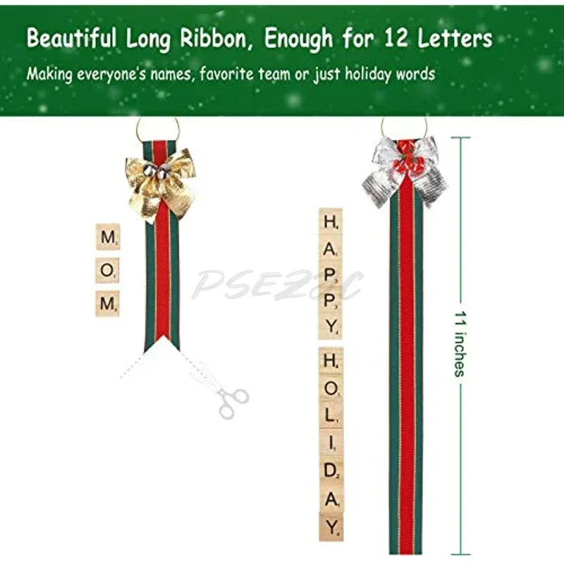 Party Decorations Ribbon 26 Double Sided Wood Letter Gold Silver Bell Bowtie DIY Christmas Jewelry Gift Set