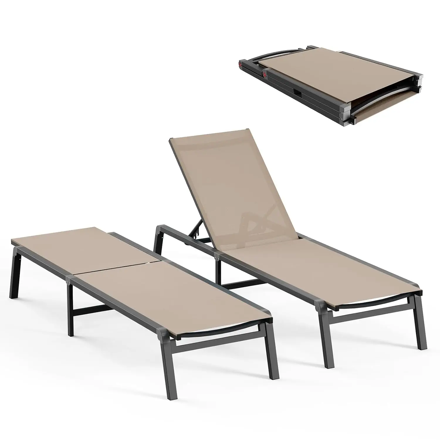 Foldable Aluminum Patio Chaise Lounge Set of 2, 5-Position Adjustable Backrest Outdoor Poolside Lawn Deck Lounger, Customized