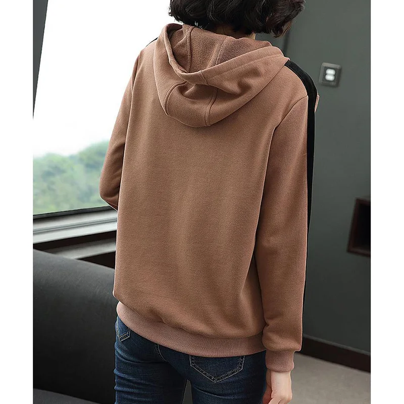 2023 Autumn Winter No Plush Added Women Loose-fitting Sweatshirts Korean Hooded Letter Print Long Sleeve Splicing Pullovers