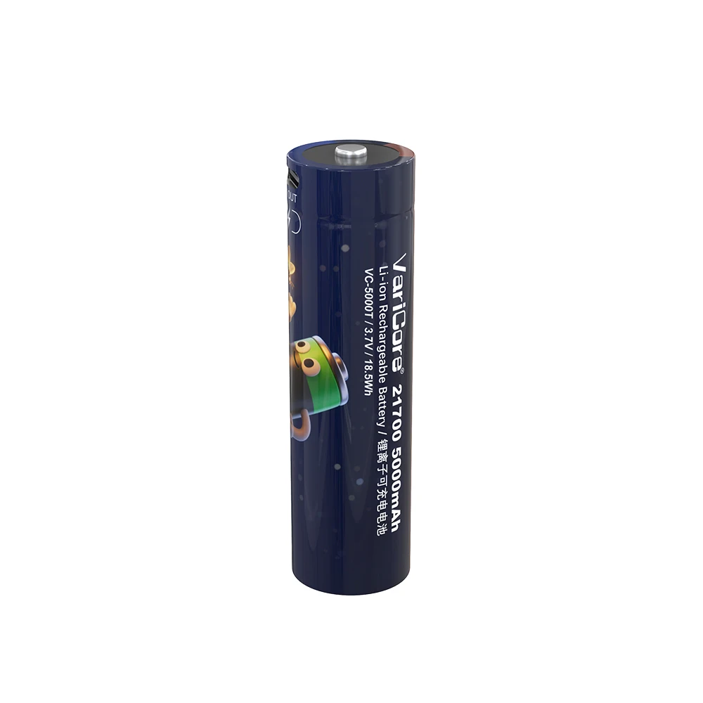 VariCore Type-c VC-5000T 21700 multi-function lithium battery 3.7V 5000mAh type-c input and output 5V output.