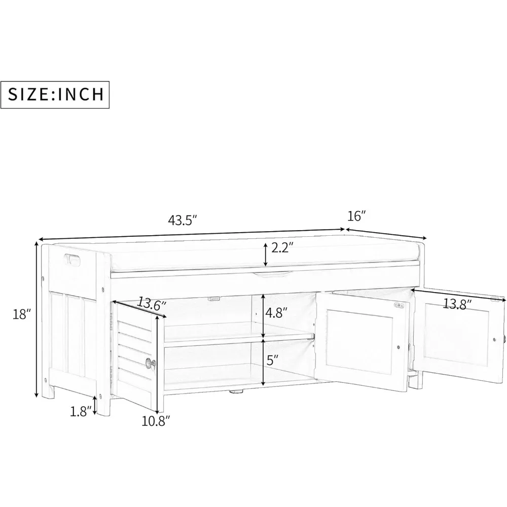 Upholstered Storage Bench with Removable Cushion and Hidden Storage - Wooden Entryway Shoe Ottoman for 3 Pairs