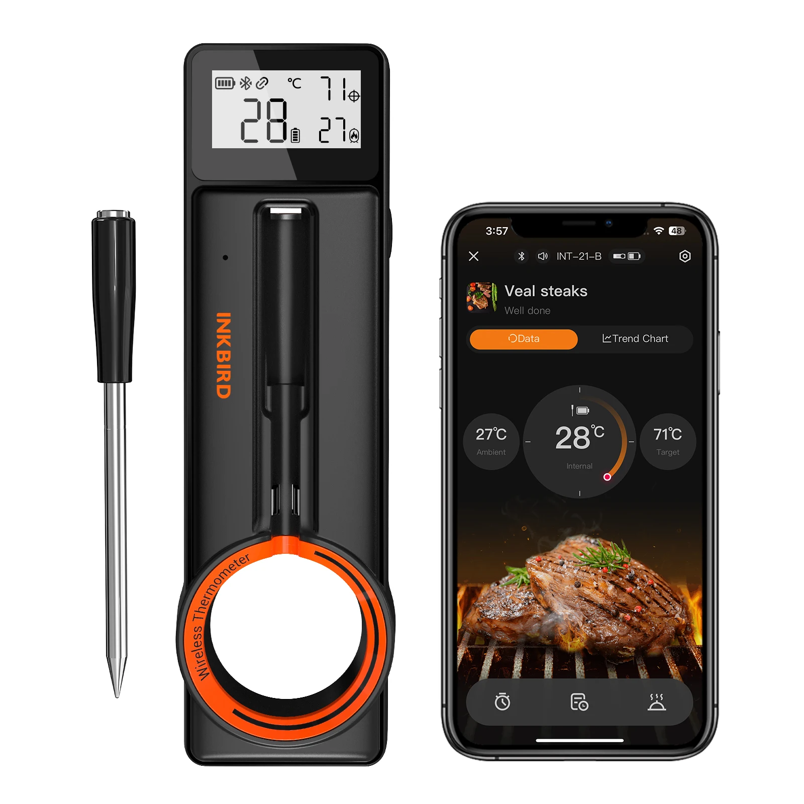 INKBIRD WiFi Meat Thermometer, 5mm Ultra Thin Probe, Bluetooth 5.4, 26 Preset Menus, IP67 Waterproof, Perfect for BBQ Meat Party