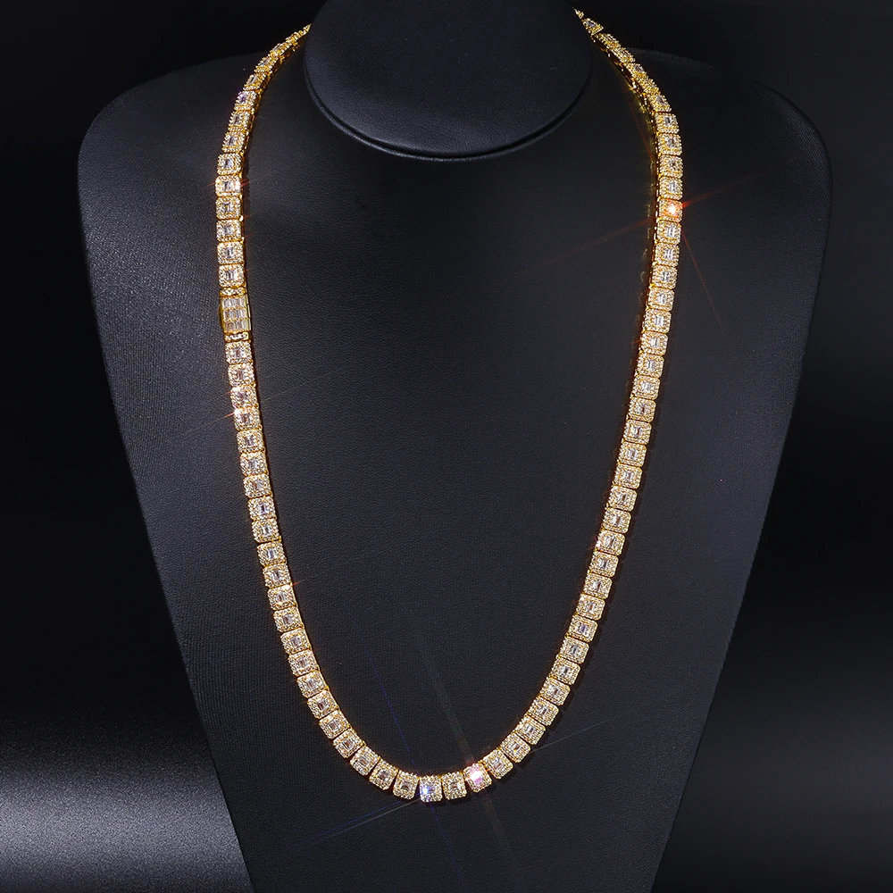 Hip hop Cubic Zirconia CZ Necklace Men's Cuban Tennis Chain Shimmering Brass Silver Plated Rock Sugar Jewelry