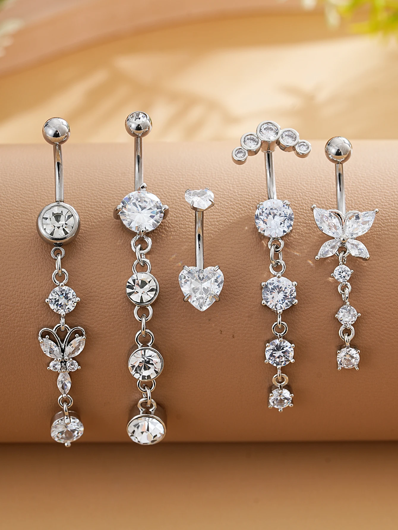 3-8 Stück/Set Gemischte Bauchnabelpiercing-Sets Lange Hängende Gebogene Bauchnabelringe Nombril Ombligo Damen 14G Schmetterling Bauchnabelpiercings
