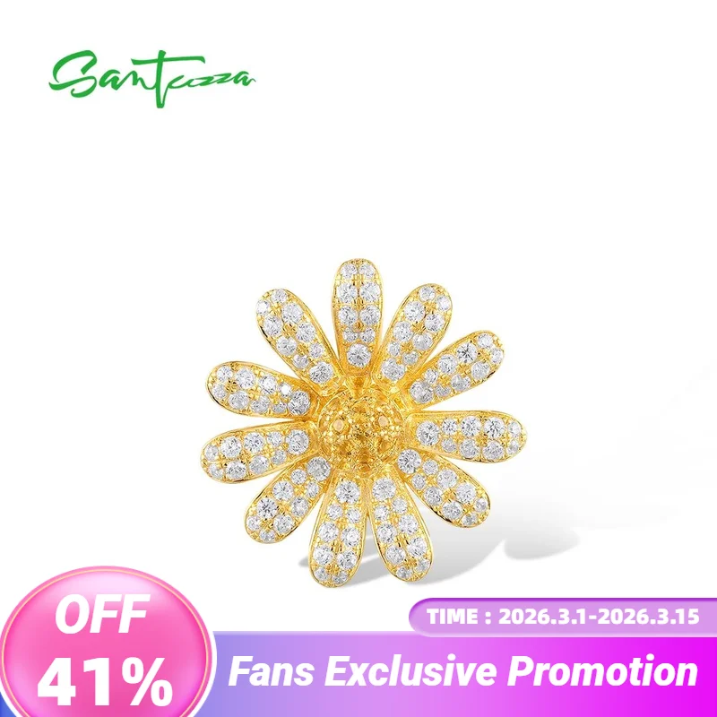 

SANTUZZA подвеска из чистого серебра 925 пробы для женщин, сверкающий белый циркон, модный цветок, милые подарки на день рождения, ювелирные изделия