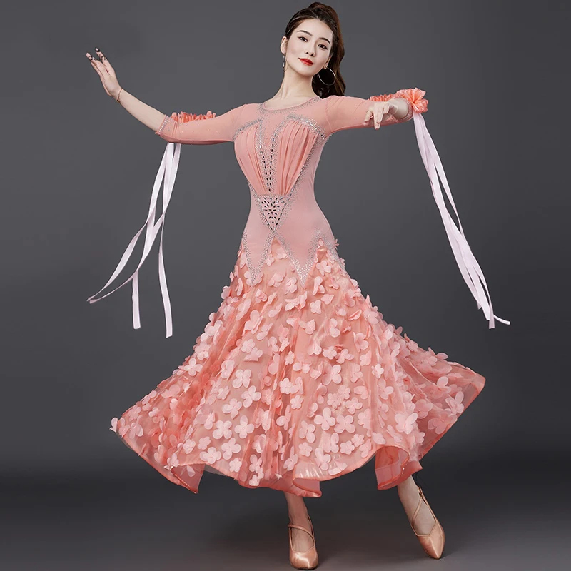 

Modern Dance Ballroom Dance Performance Dress Diamond Mesh Butterfly Dress Competition Clothes Waltz Latin Dance Dress DQL10910