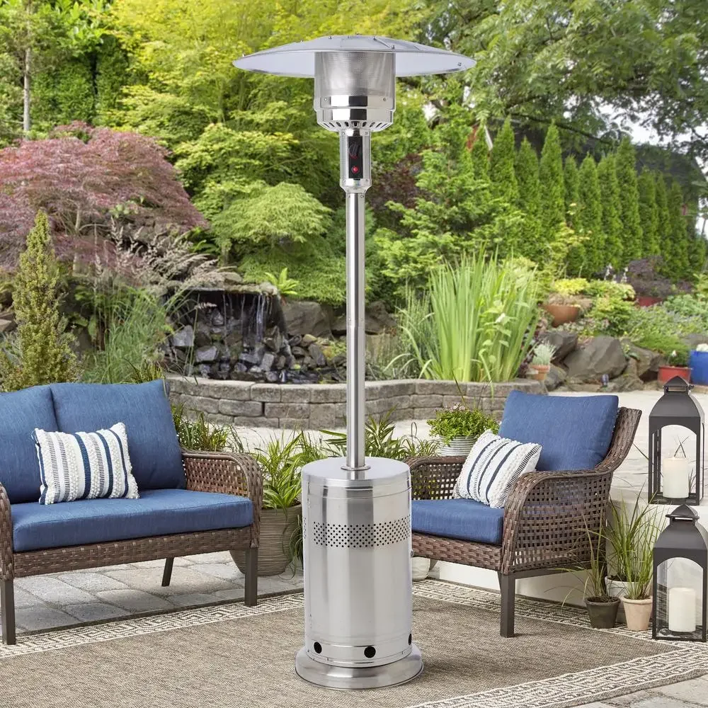 Outdoor Freestanding Propane Gas Heater 48,000 BTU Stainless Steel CSA-Approved Anti-Tilt Reflective Cover Portable Rust-Proof