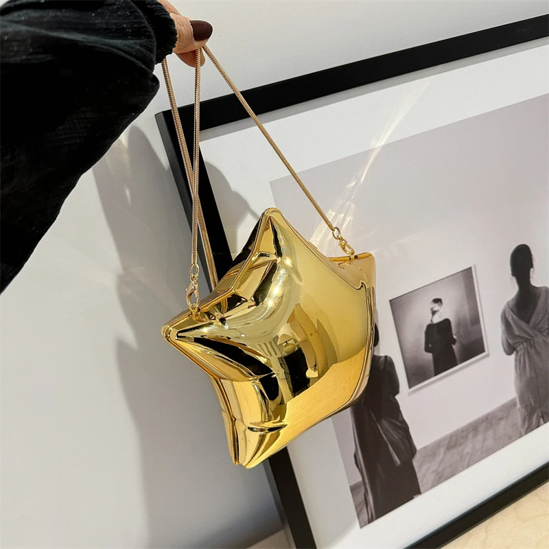 HISUELY Funny Women Gold Acrylic Clutch Purse Star Shape Handbag Unique Evening Bag Chain Crossbody Bag for Formal Party Wedding