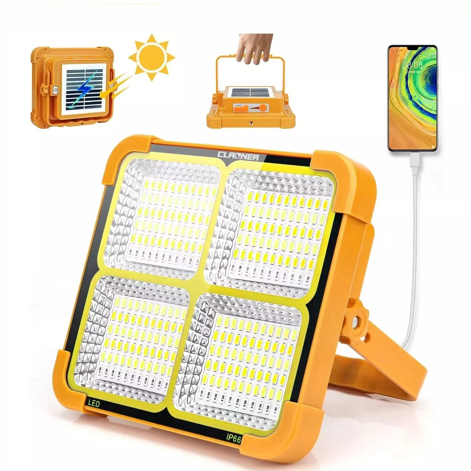 ポータブル 100 ワット/200 ワット/400 ワット/600 ワット/800 ワット/1000 ワット LED スマートフラッドソーラーキャンプランプ USB 充電 ABS IP67 耐候性屋外用