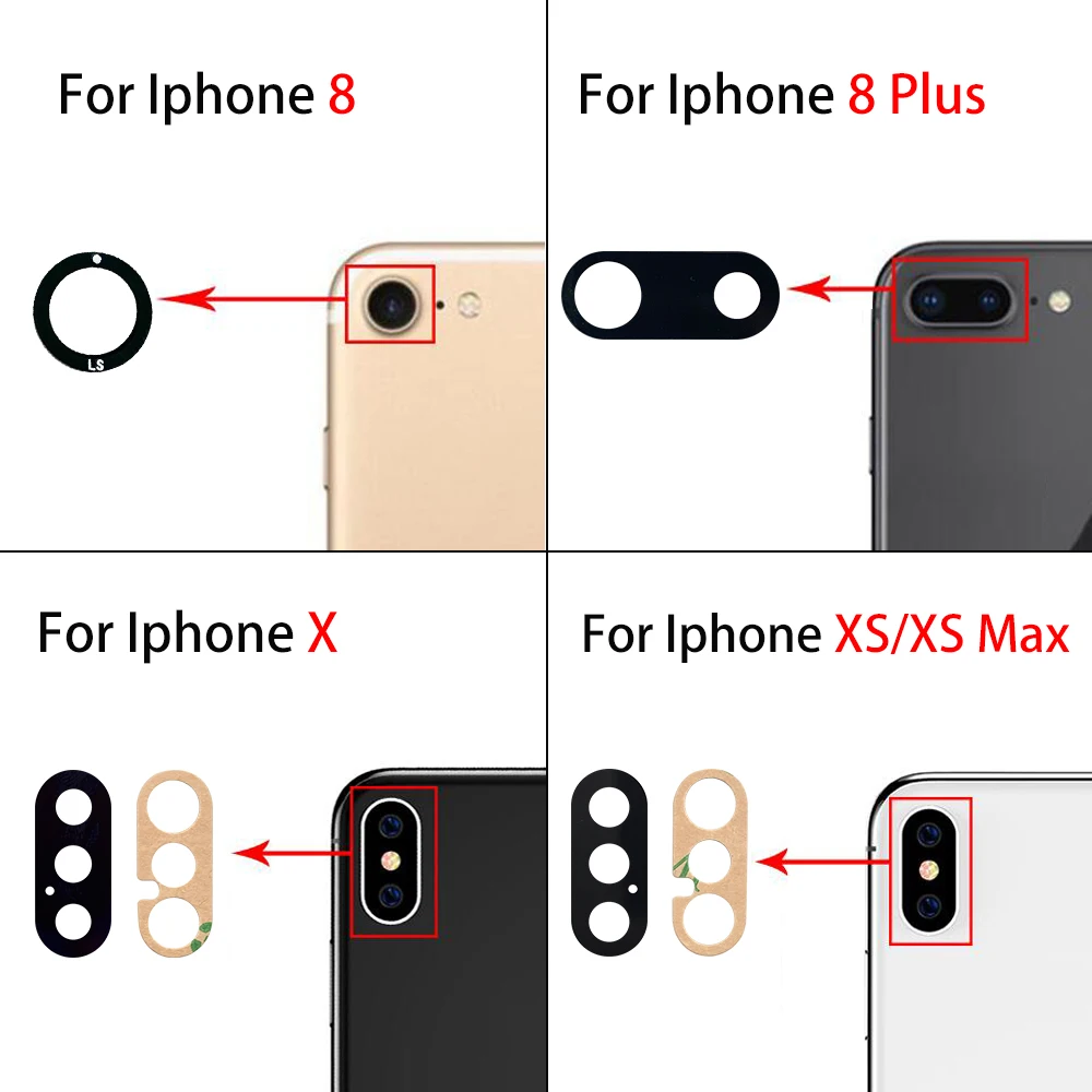 50Pcs，NEW Rear Back Camera Glass Lens For IPhone 6 7 8 6S Plus X XR XS Max 11 Pro Max Rear Camera Glass With Glue Adhesive