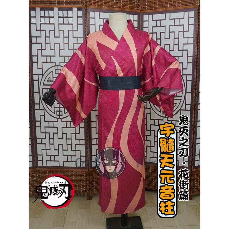 

Аниме Demon Slayer Kimetsu No Yaiba Косплей Костюм Uzui Tengen Rose красное кимоно униформа Хэллоуин праздничная одежда для женщин и мужчин