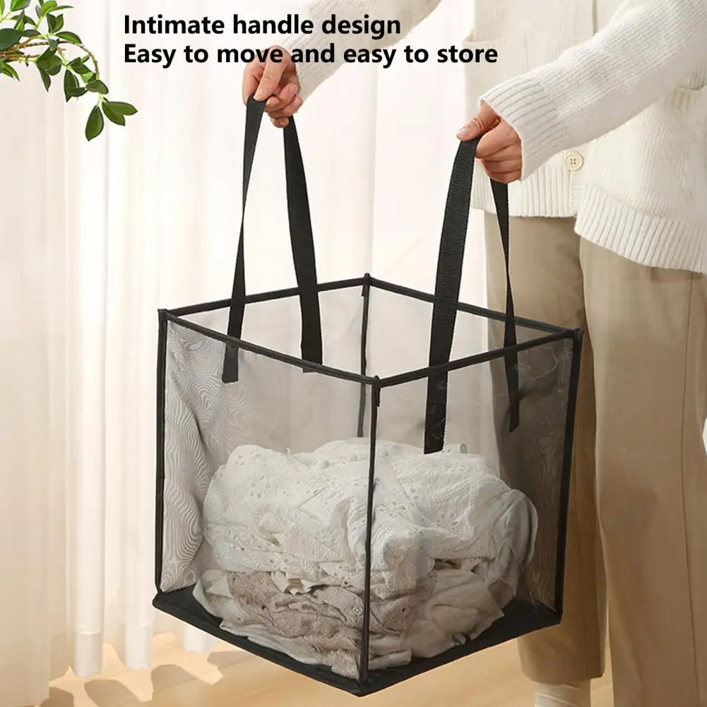 Laundry Basket Dirty Clothes Hamper Daily Use Easy to Carry Foldable Fine Mesh Portable Bathroom Folding