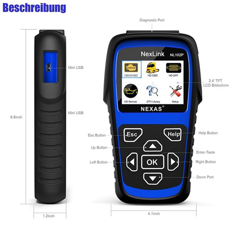 Nl102P Heavy Duty Truck Diagnostic Scanner Car Code Reader Dpf