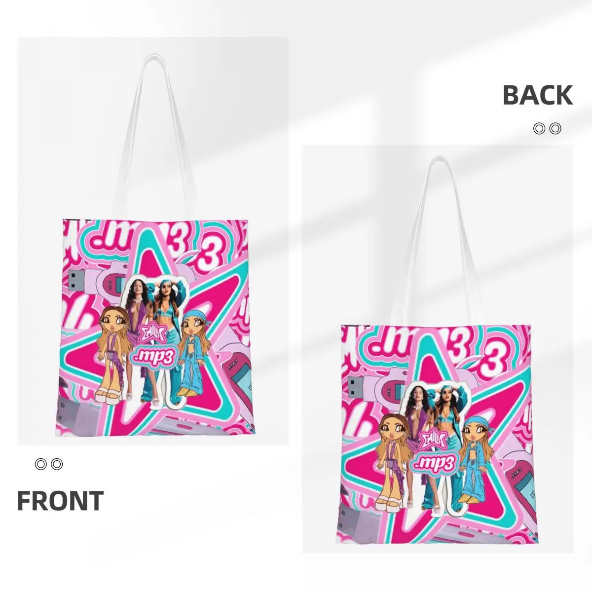MP3 에밀리아 멜레스 쇼핑백 소녀용 캔버스 토트백 접이식 소녀용 숄더 토트 여행용 핸드백