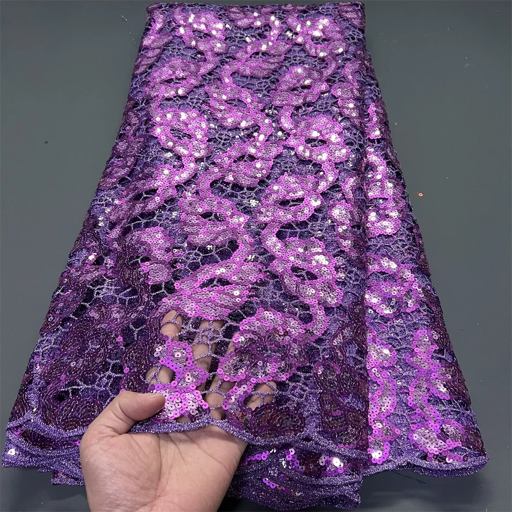 

Высококачественная африканская нигерийская вышитая кружевная ткань из тюля для свадебных и праздничных платьев, с пайетками, гипюром, водорастворимая, 5 ярдов, 2026 год