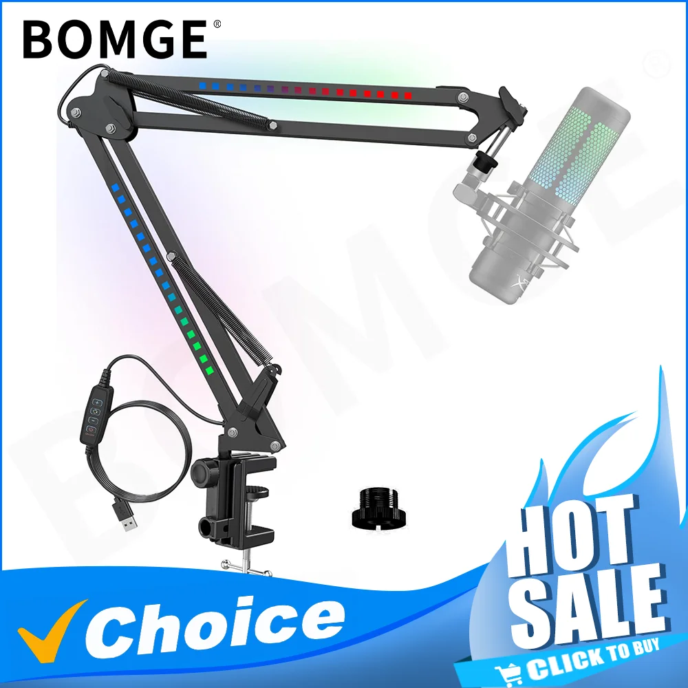 Microphone bracket RGB Microphone Arm Stand with RGB Light Rotatable Suspension Boom Scissor Stand for SM7B MV7 BETA58 Gaming