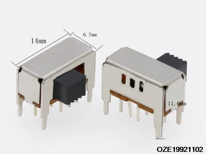 100 Pcs 4mm High Side Knob 3 Position DPDT 6 Pin PCB Panel Mini Vertical Slide Switch SK23D05