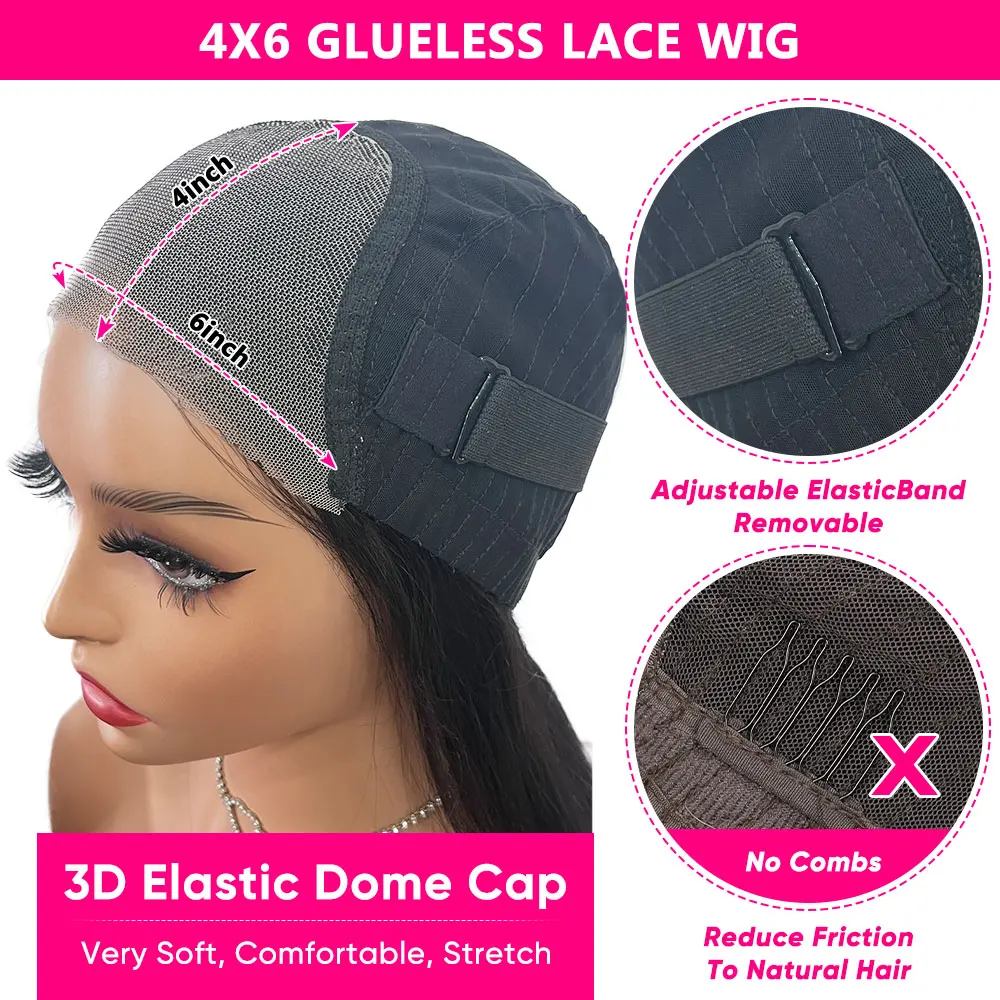 Wig rambut manusia tanpa lem, Wig tubuh gelombang 6x4 pra-potongan HD renda penutup Wig 180% rambut manusia siap pakai GINGIN