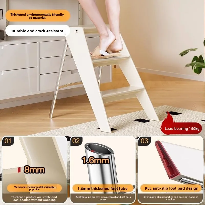 Home Nordic Household Multifunctional Ladder Transparent Folding Room Non-slip Pedal Ladder Built-in Herringbone Ladder