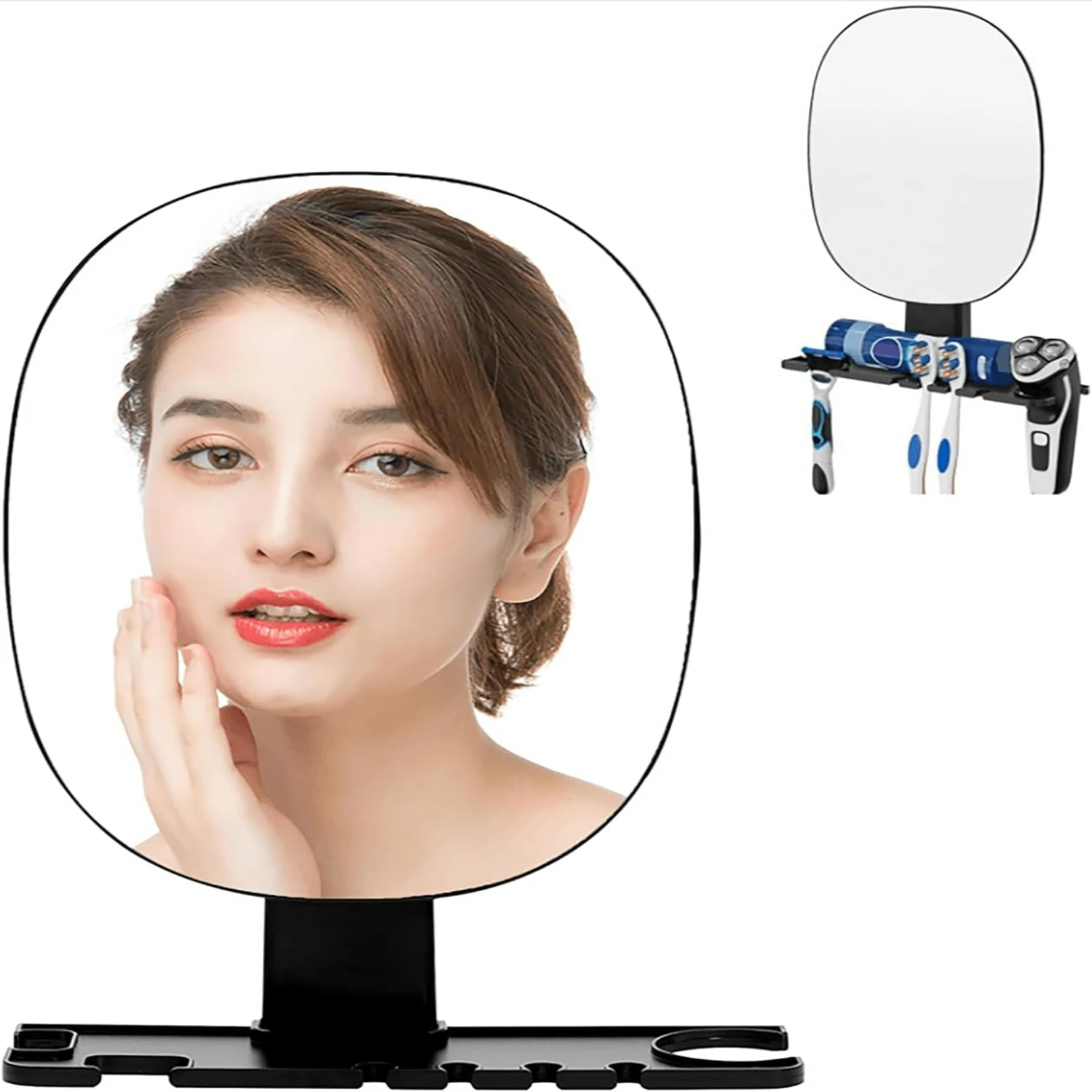 

Fogless Shower Mirror with Holder - Hanging Shaving Mirror - Removable Installation - 2 Adhesive Hooks