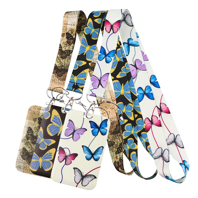 A3170 Vintage butterfly Lanyards Keys Chain ID Credit Card Cover Pass Mobile Phone Charm Neck Straps Badge Holder Accessories