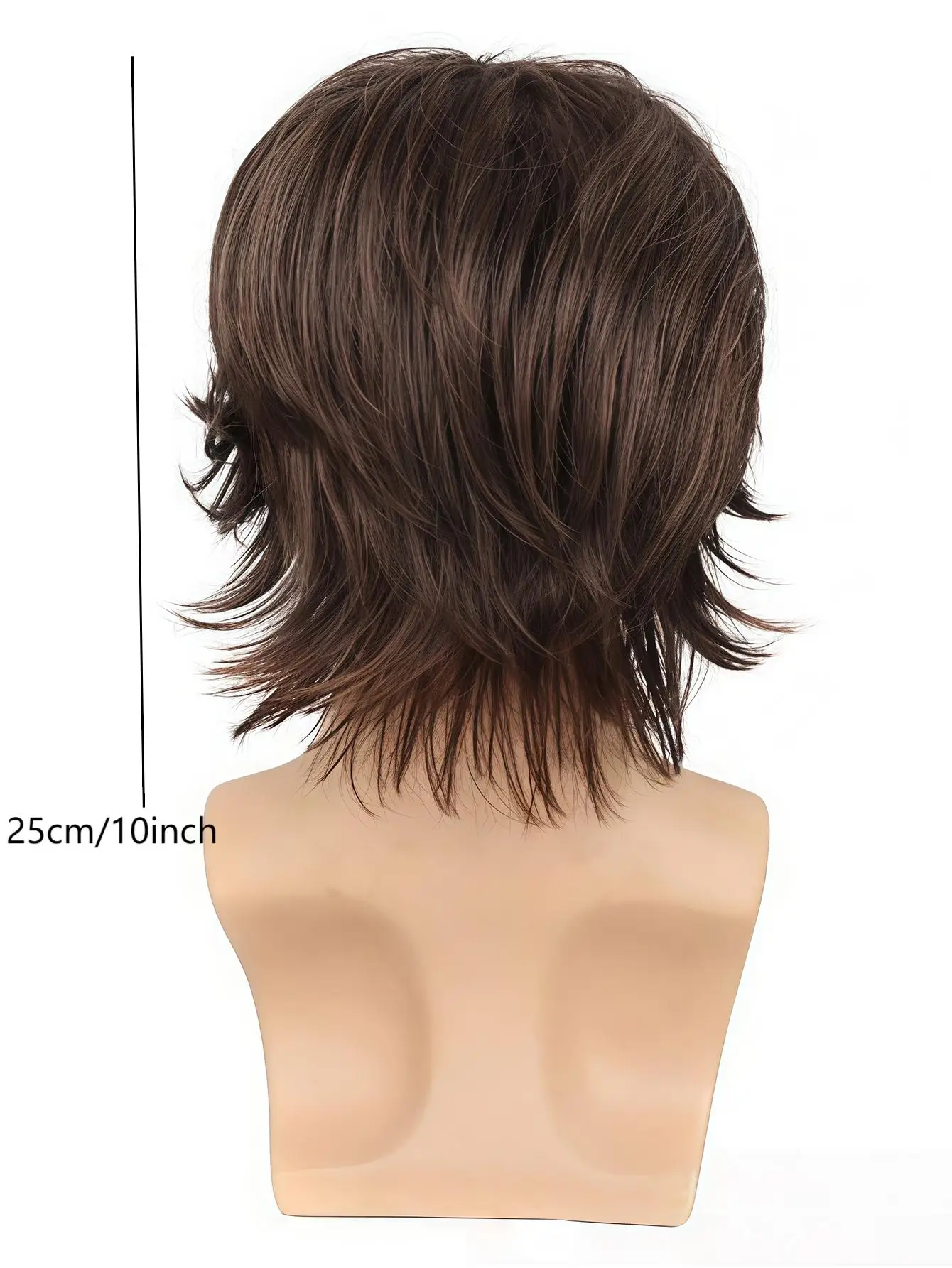 Brown Layered Wolf Cut Wig for Men, Natural Synthetic Hair with Textured Fringe for Daily and Cosplay Looks