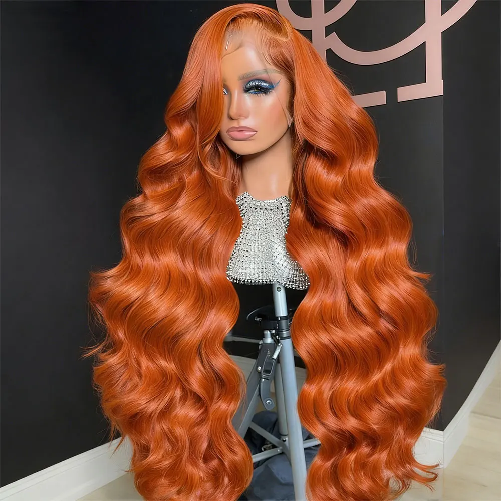 

30-38-дюймовые парики из натуральных волос цвета имбирно-оранжевый 350, с HD-кружевной передней частью 13x6, и фронтальные парики 13x4 с эффектом Body Wave для женщин, плотность 220%