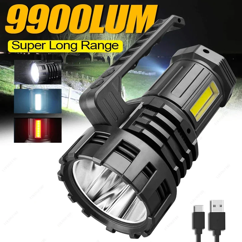 

Super Bright LED COB Flashlight High Power Long Shot Torch USB Rechargeable Lamp Searchlight Outdoor Camping Patrol Mine Lights