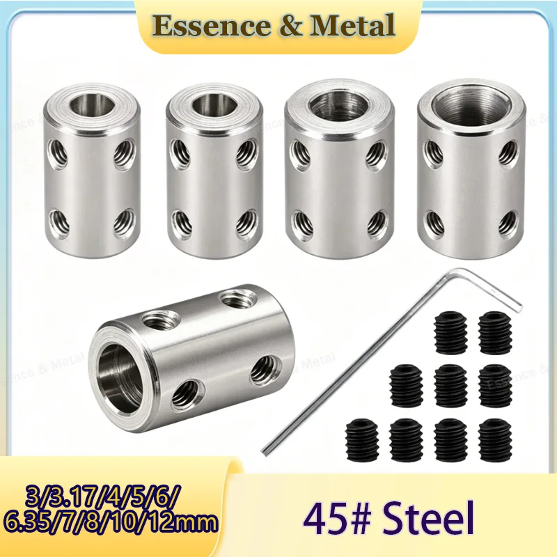 5PCS 45# Steel Rigid Shaft Coupling Connector 3/4/5/6/6.35/7/8/10/12mm Motor Coupling Suitable for 3D Printer/Motor Accessories