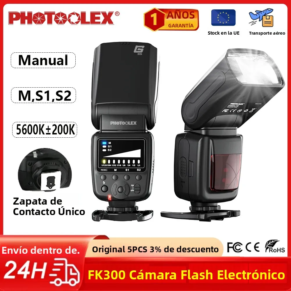 Flash inalámbrico para cámara PHOTOOLEX FK300, 5600K GN33, Flash de zapata múltiple para cámaras Canon, Nikon, Pentax, Fujifilm, Olympus DSLR