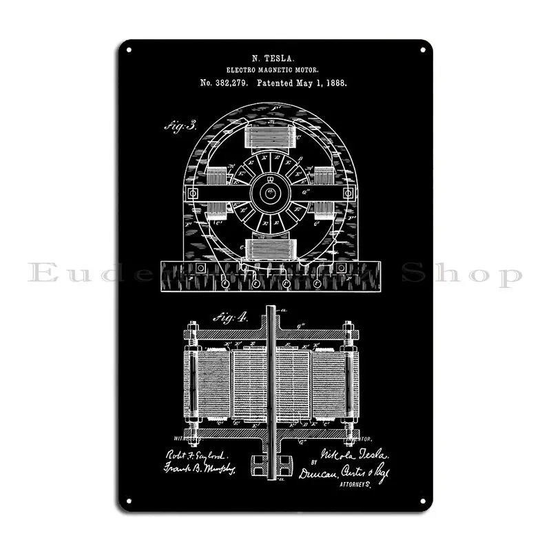 Nikola Tesla Electro Magnetic Motor Patent Blueprint 1888 Metal Sign Poster Bar Cinema Designs Funny Cinema Tin Sign Poster