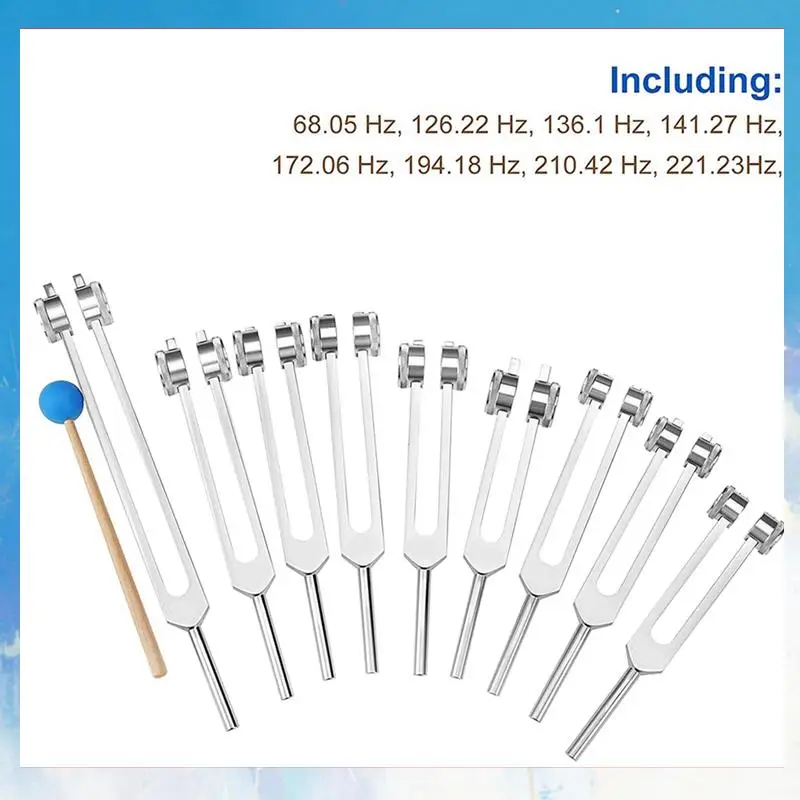

Retail Aluminum Alloy Chakra Tuning Forks Set With Hammers For Healing, Sound Therapy, Meditation, Yoga