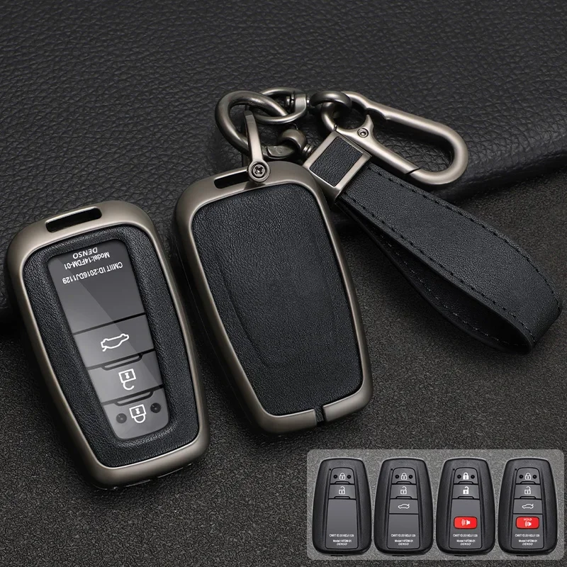 

Zinc Alloy + Leather Car Key Case for Toyota Corolla Hybrid 2021 Rav4 Land Cruiser Prado Camry Highlander Prius C-HR 2018+