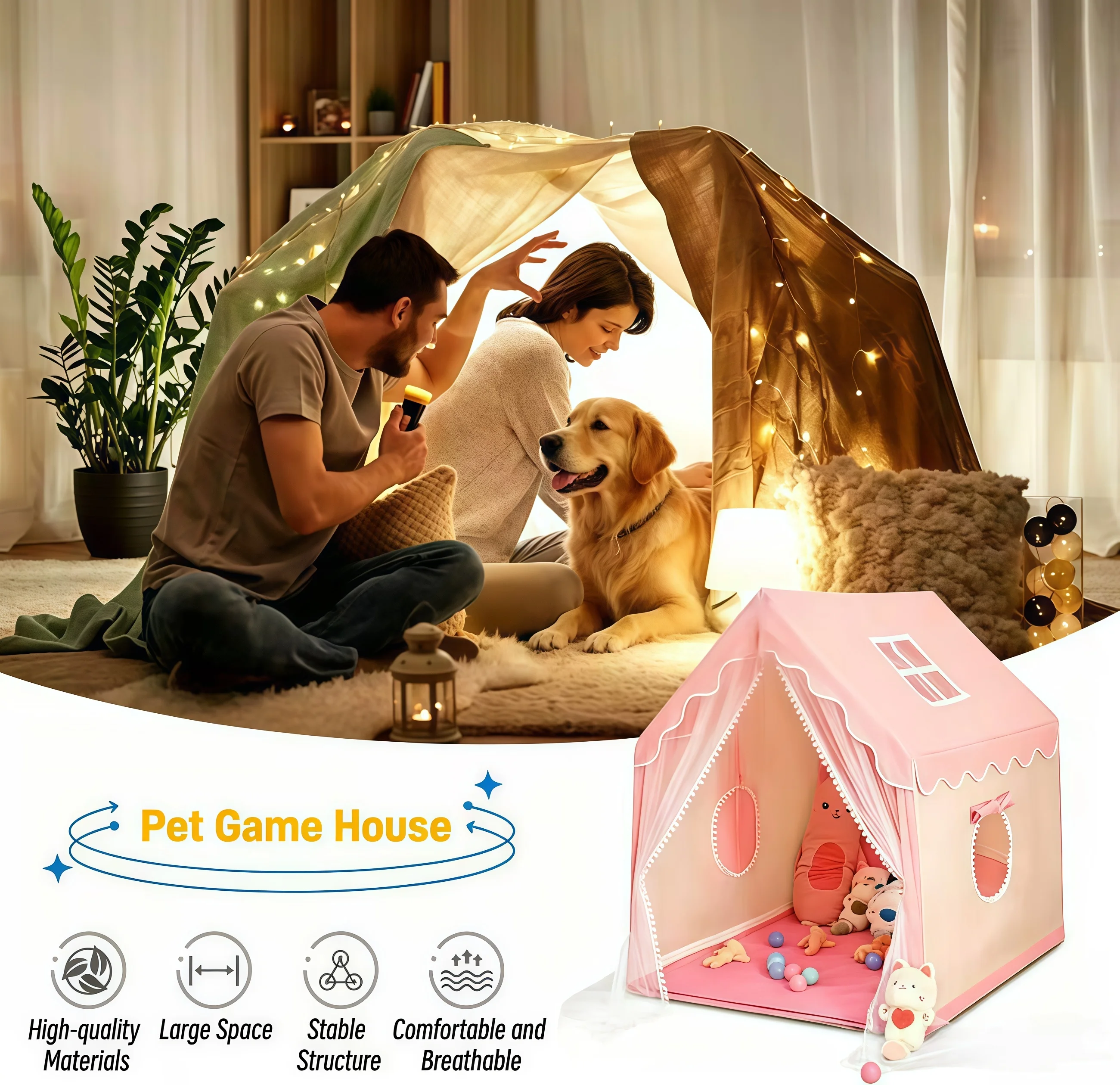Large Indoor and Outdoor Dog and Cat Kennels, Breathable Pet Rest Houses, Portable Cat and Dog Shelters, with Storage Bag, Easy to Assemble and Clean, Lightweight Design Suitable for Dogs, Cats, Small Animals, and Livestock, an Excellent Gift for Pets - view 3