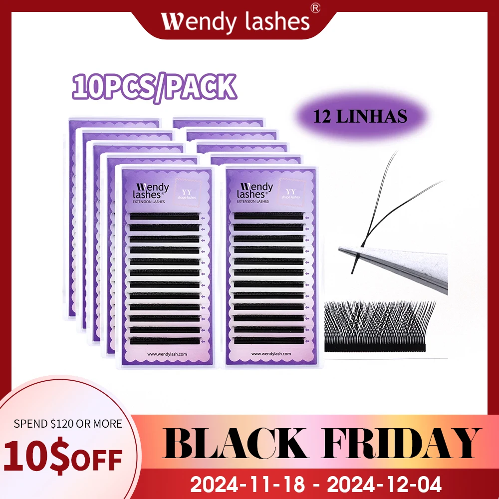 Wendy Lashes 10Pcs/Set Y Shape Lash Wholesale Hand Woven Premium 12 Lines YY Eyelash Extension Makeup Lash Supplies 0.05/0.07