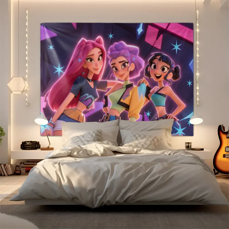 Hasbro Kpop Girl Group Tapestry Banner Neon Style Wall Hanging Party Backdrop Photo Booth Background Aesthetic Teens Room Decor